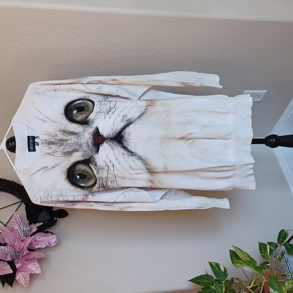 DOLLSKILL CURRENT MOOD XXL LONG-SLEEVED SWEATER WITH HUGE CAT FACE CREAM COLOR - Picture 3 of 12